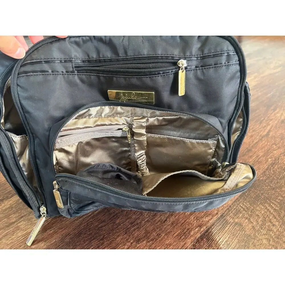 JuJuBe Multi-Pocket Black Gold Convertible Diaper Bag Organizer Tote Flawed